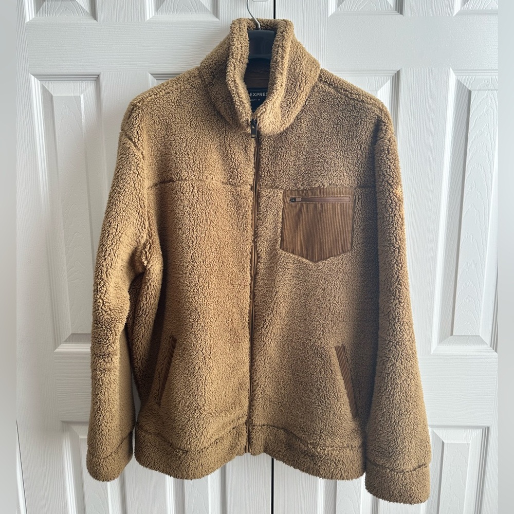 Express Tan Sherpa Jacket with High Collar